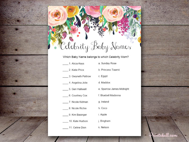 Effortless image intended for celebrity baby name game printable Selective image with regard to celebrity baby name game printable