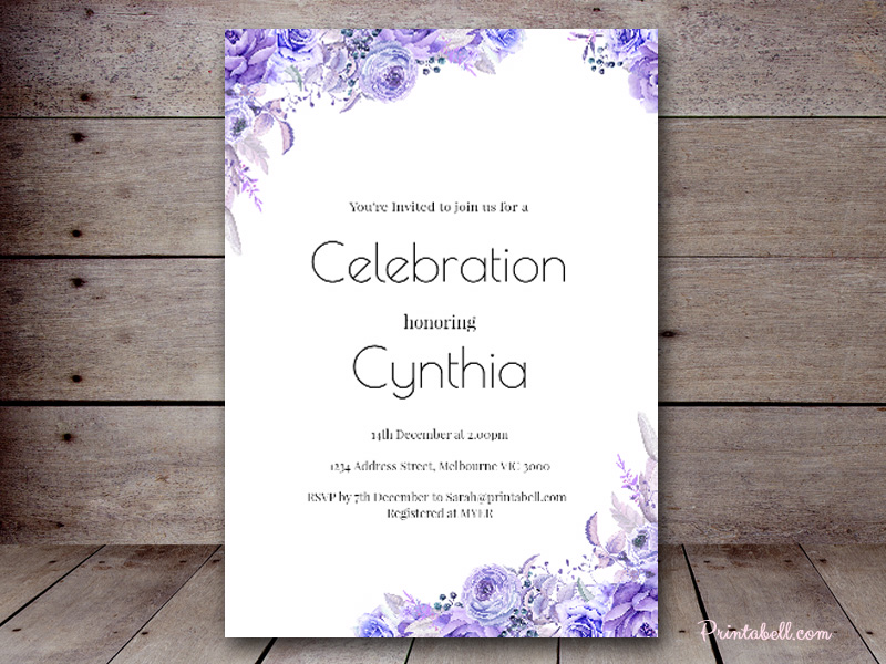 Editable Bridal Shower Invitations Printabell Create 5 X7 Violet Fl Invite Wi30