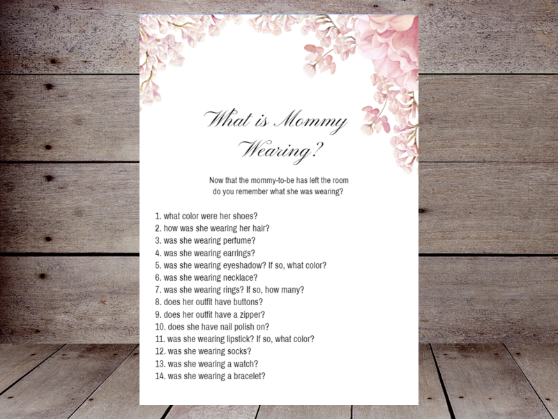 Free Printable What was Mommy Wearing baby Shower Game